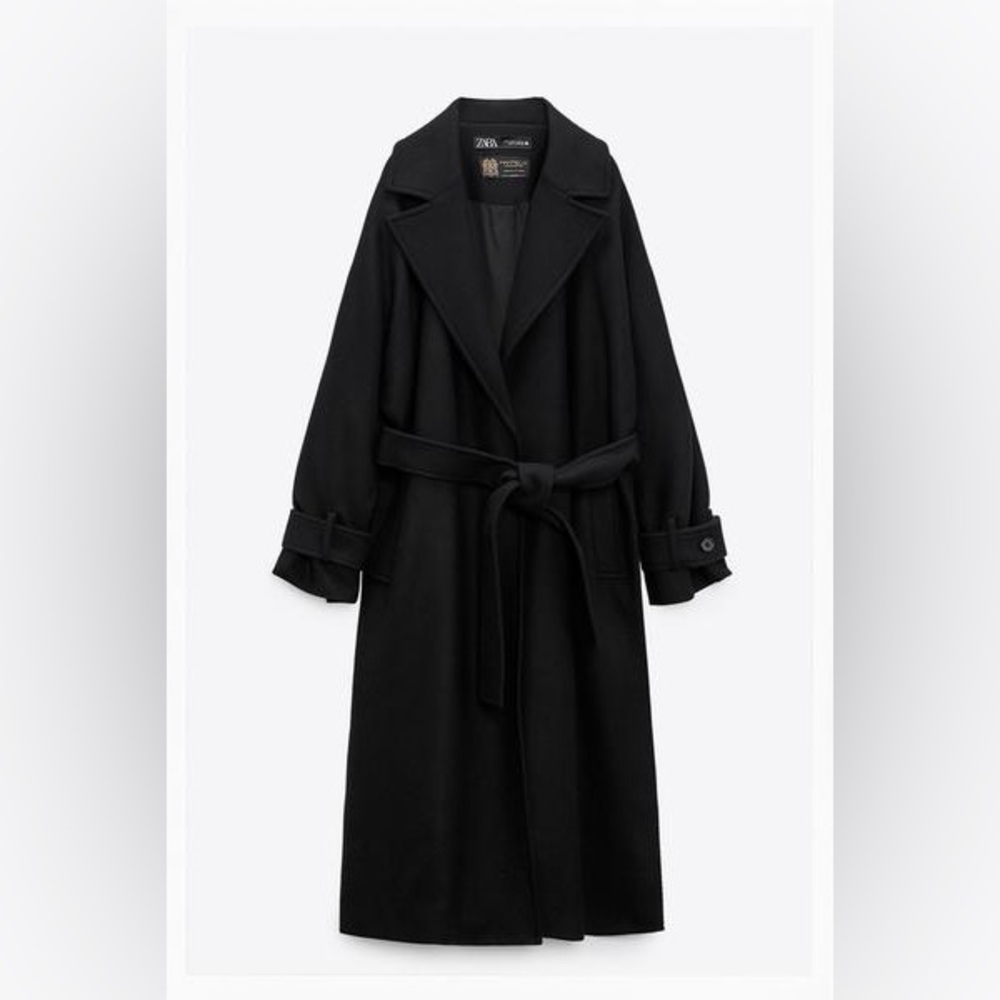 Zara Black Belted Wool Coat
